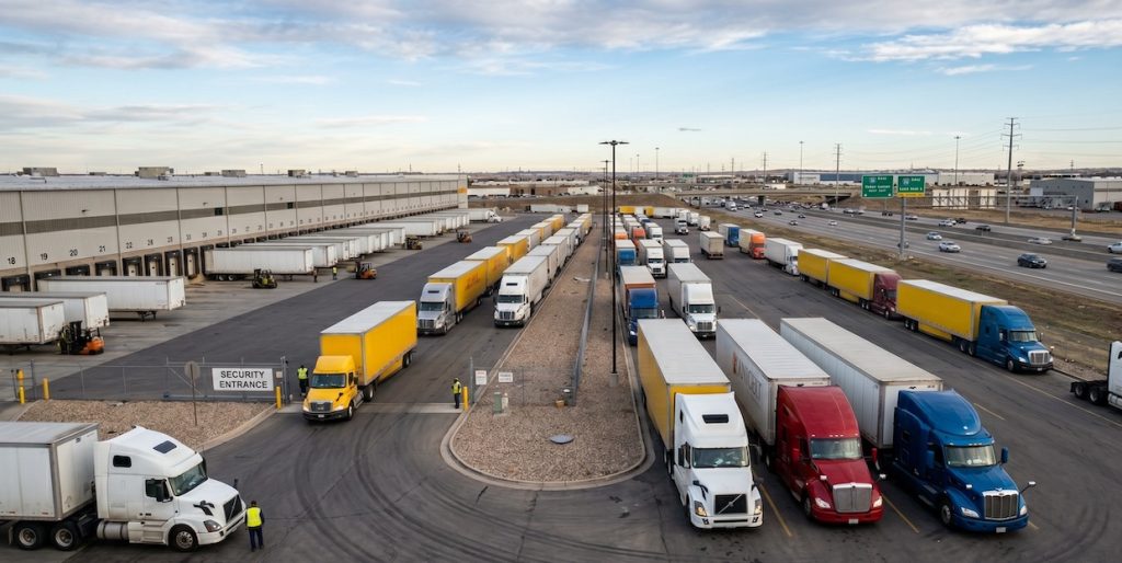 Commercial diesel truck fleet benefiting from AdBlue SCR fuel savings and reduced maintenance